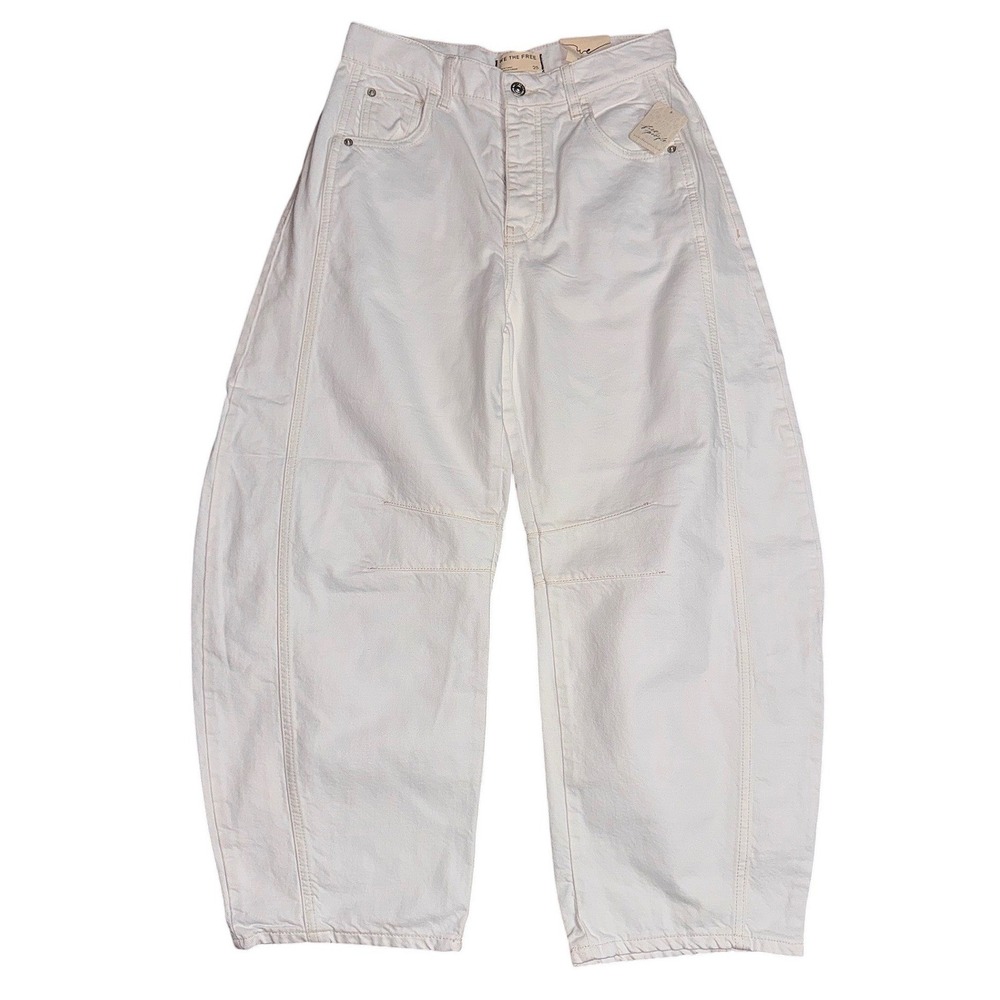Free People We The Free Good Luck Mid-Rise Barrel Jeans Optic White 25 OB1735128